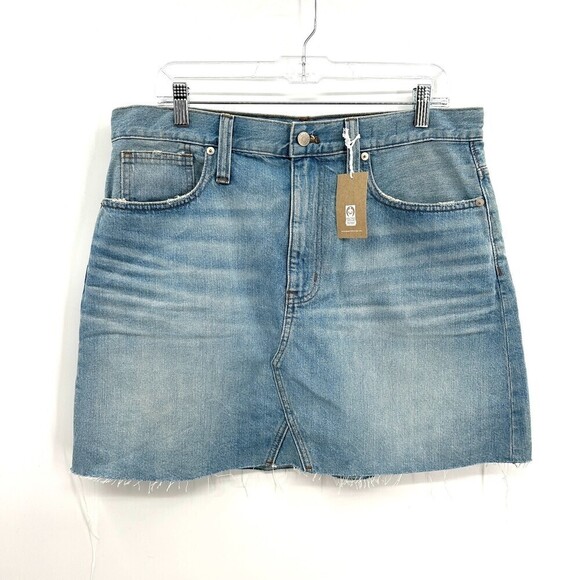 NWT MADEWELL Rigid Denim A-Line Raw Hem Mini Blue Jean Skirt Size 31 - Picture 4 of 8